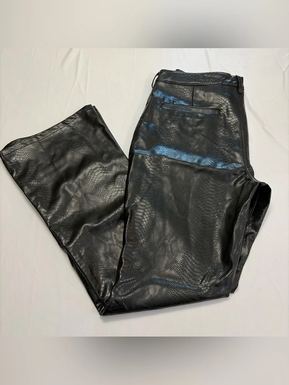 Black Faux Leather Snake-Embossed Men’s Dress Pants